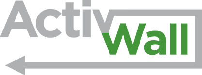 activwall Green and white logo of "activwall" with an arrow pointing left, underlined with a distinguished modern style.