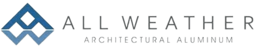 Untitled design (4) copy Logo of All Weather Architectural Aluminum featuring a stylized blue diamond and the company name in uppercase letters.